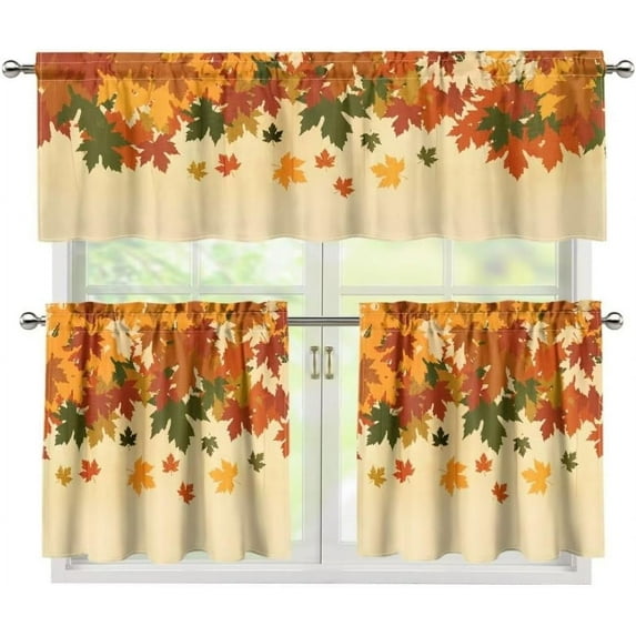Fall Maple Leaf Kitchen Curtain with Valance Set for Living Room Bedroom Farmhouse Rustic Country Window Curtains