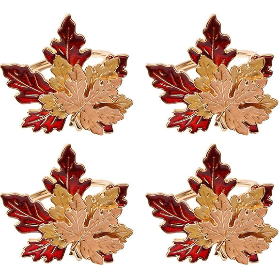 Fall Maple Leaf Napkin Rings Set of 4 Thanksgiving Maple Napkins Holder with Rhinestones Maple Leaves Serviette Buckle Holder for Fall Harvest Table Accessories Home Decor