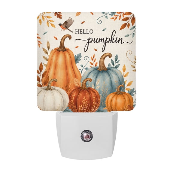 Fall Maple Leaf Night Lights Plug Into Wall, LED Dusk to Dawn Sensor Night Light, Thanksgiving Pumpkin Orange Blue Florals Nightlight for Bedroom Bathroom Living Room Hallway Home Wall Decor