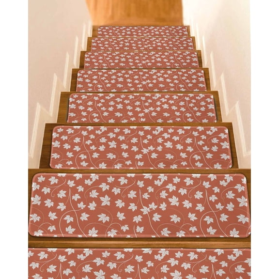 Fall Maple Leaf Non-Slip Stair Treads for Wooden Steps, 4 Pack-8x30in Carpet Stair Mats with Adhesive Backing, Noise-Reducing Step Covers for Indoor Stairs, Easy to Install & Residue-Free
