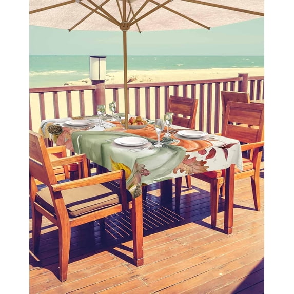 Fall Maple Leaf Outdoor Tablecloth - 60x60 Inch Square Dining Table Cover, Thanksgiving Autumn Botanical Waterproof Outdoor Table Cloth with Umbrella Hole & Zipper for Picnic/Patio/Party