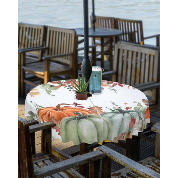 Fall Maple Leaf Outdoor Tablecloth - 60x60 Inch Square Dining Table Cover, Thanksgiving Autumn Botanical Waterproof Outdoor Table Cloth with Umbrella Hole & Zipper for Picnic/Patio/Party