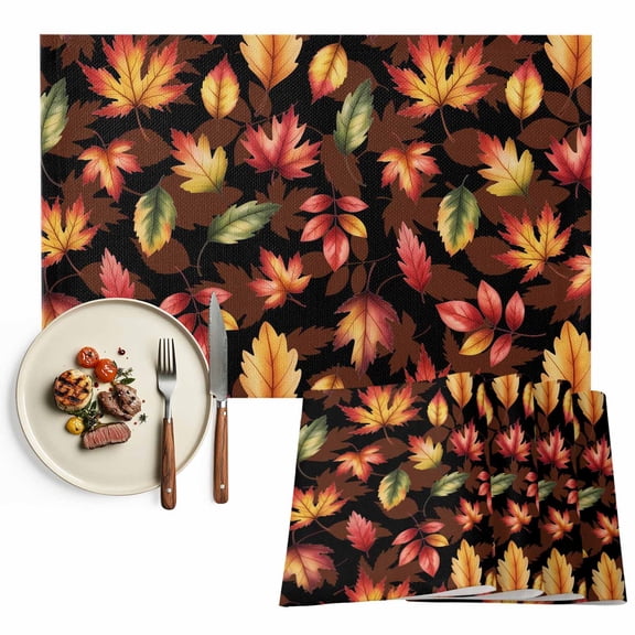 Fall Maple Leaf Placemats Set of 1 Country Watercolor Retro Texture Heat Insulated Linen Place Mats, Washable Stain-Proof Table Mats for Dining Tables Holiday Decor 13x19inch