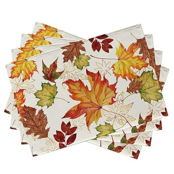 Fall Maple Leaf Placemats Set of 4, Autumn Gold Leaves Farmhouse Dining Table Place Mats, Rustic Seasonal Thanksgiving Kitchen Decor Home Decoration 12 x 18 inch