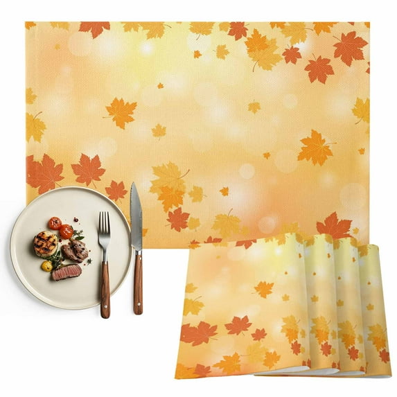 Fall Maple Leaf Placemats Set of 4 Autumn Thanksgiving Heat Insulated Linen Place Mats, Washable Stain-Proof Table Mats for Dining Tables Holiday Decor 13x19inch