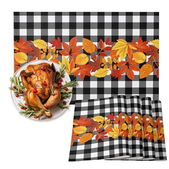 Fall Maple Leaf Placemats Set of 4 Thanksgiving Leaves Autumn Heat Insulation Non-Slip Place Mats Washable Table Mats for Dining room Party Kitchen Decor, 13 x 19 Inches