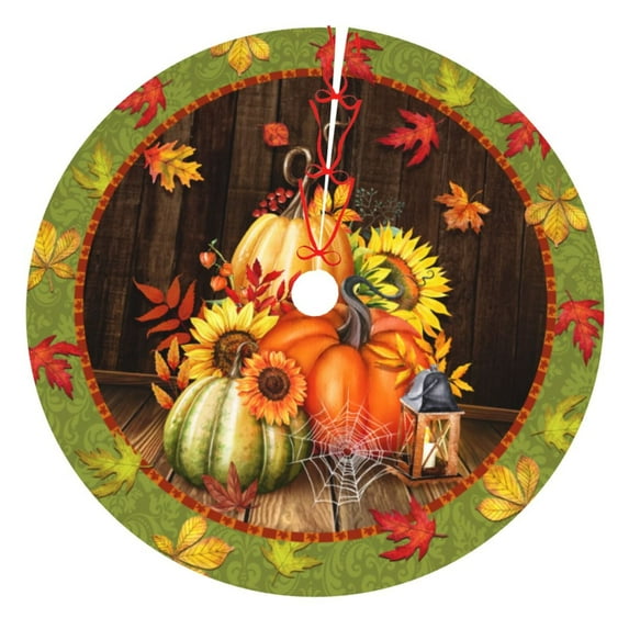 Fall Maple Leaf Pumpkin Spider Web Tree Skirt Xmas Tree Mat Christmas Tree Ornaments Decorations Holiday Party Indoor Outdoor 30"