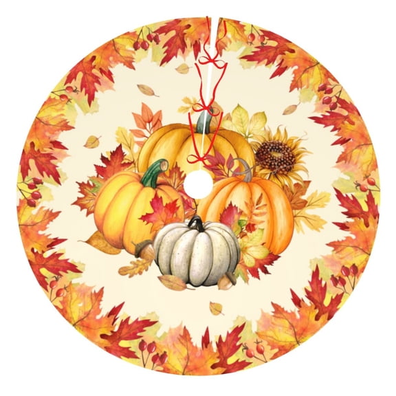 Fall Maple Leaf Pumpkin Tree Skirt Xmas Tree Mat Christmas Tree Ornaments Decorations Holiday Party Indoor Outdoor 30"