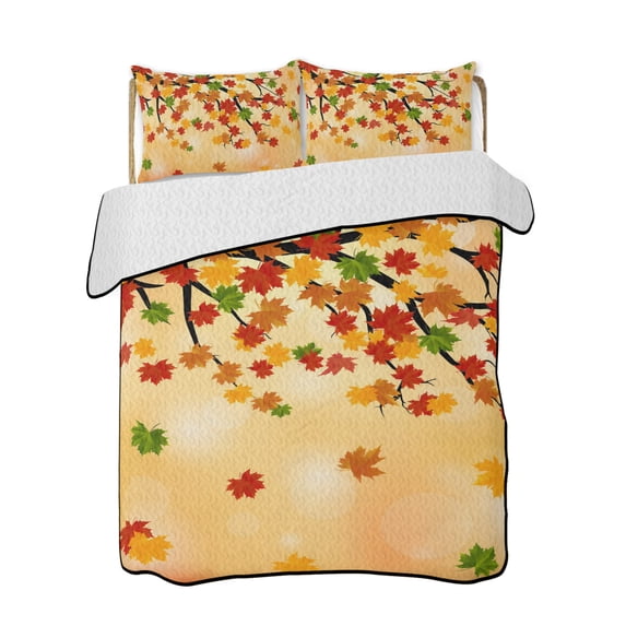 Fall Maple Leaf Quilts Bedding Set California King Country Pastoral Red ...