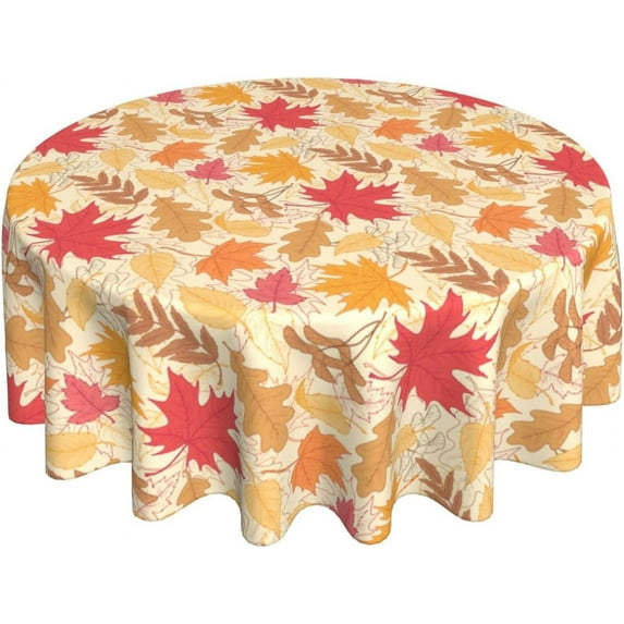 Fall Maple Leaf Round Tablecloth 60 Inch Orange Autumn Tablecloths Watercolor Leaves Table Clothes Thanksgiving Reusable Circle Table Cover for Picnic Party Dining Room Home Indoor Outdoor Decor