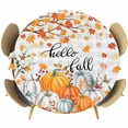 thumbnail image 1 of Fall Maple Leaf Round Tablecloth, Fitted Table Cover with Elastic for 55"-60" Round Tables, Thanksgiving Orange White Pumpkin Plaid Table Cloth Outdoor Indoor Dinning Party Waterproof Tablecloths, 1 of 7