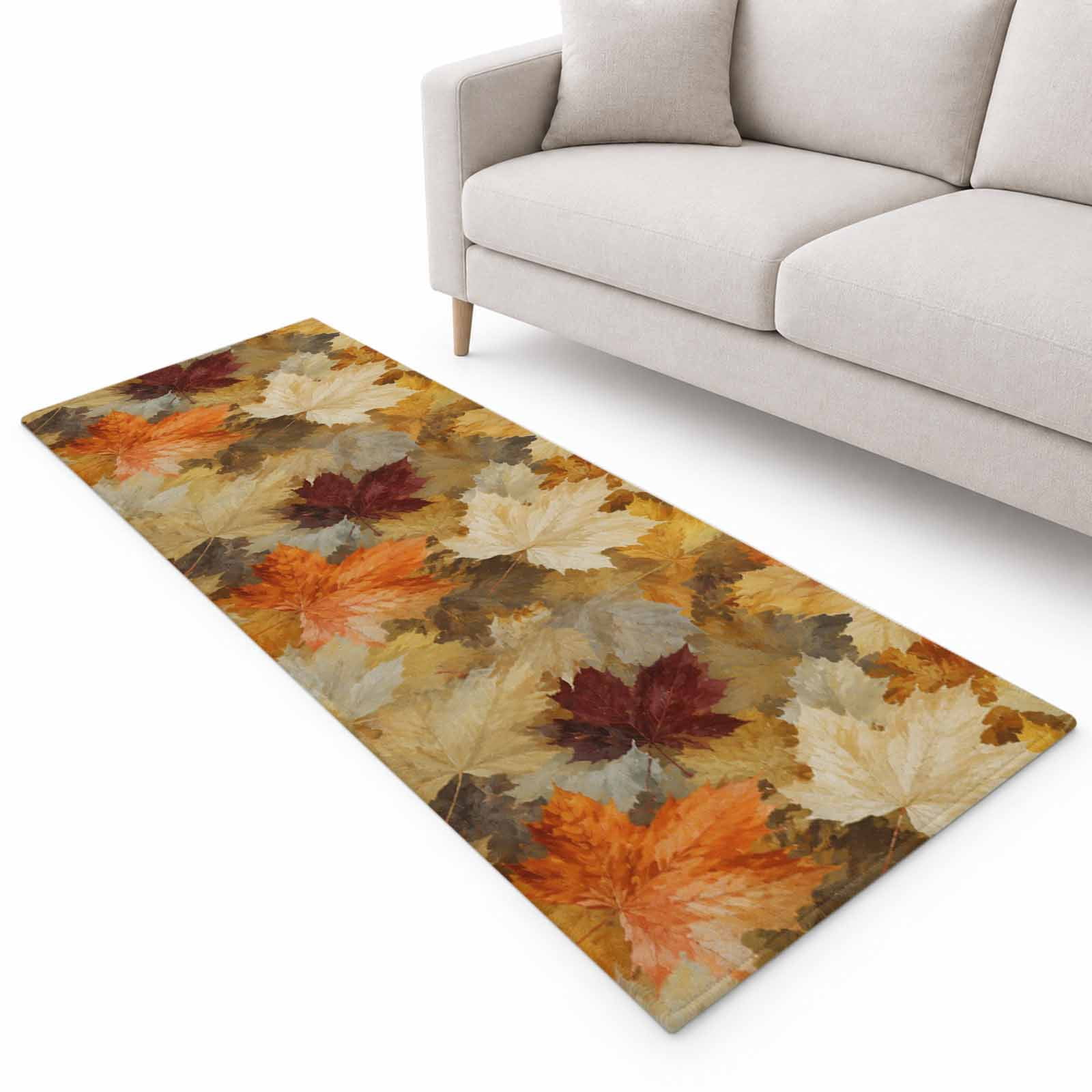 Fall Maple Leaf Runner Rug 2.6'x8', Country Vintage Red Orange Brown ...