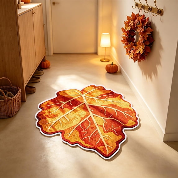 Fall Maple Leaf Shaped Doormat 23.6x15.7in - Non-Slip Entryway Rug for Kitchen Front Door Thanksgiving Harvest Decor