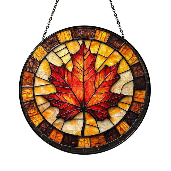 Fall Maple Leaf Stained Glass Panel, Golden Autumn Window Decor Accent