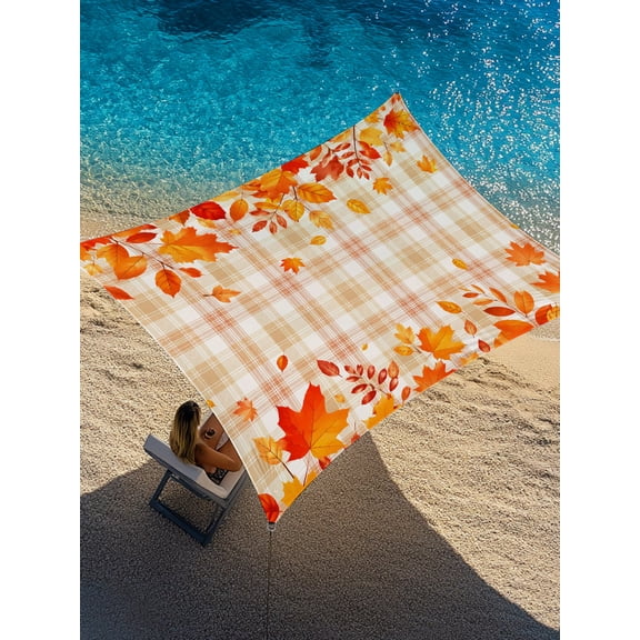 Fall Maple Leaf Sun Shade Sail 12' x 16', Red Autumn Plant Falling Leaf Orange Plaid Farm Rectangle Outdoor Sunshade Canopy, Waterproof UV Block Patio Covers for Garden Yard Beach