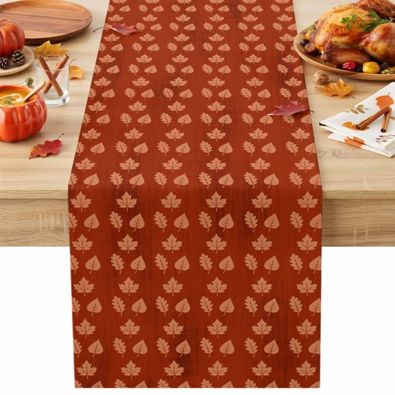 Fall Maple Leaf Table Runner 13x48 Inch Rustic Minimalist Orange Brown Textile Texture Cotton Linen Dining Table Runner Ideal for Dresser Kitchen Coffee Tables - Machine Washable