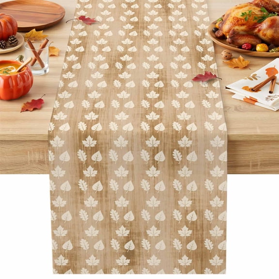 Fall Maple Leaf Table Runner 13x60 Inch Rustic Minimalist Beige Brown Textile Texture Cotton Linen Dining Table Runner Ideal for Dresser Kitchen Coffee Tables - Machine Washable