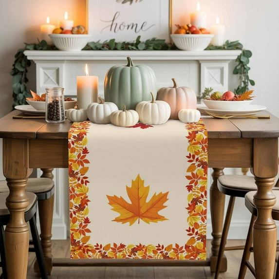 Fall Maple Leaf Table Runner, Autumn Thanksgiving Kitchen Dining Table Decoration for Home Party Decor 13x108 Inches