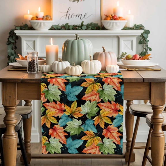 Fall Maple Leaf Table Runner, Autumn Thanksgiving Kitchen Dining Table Decoration for Home Party Decor 13x48 Inches