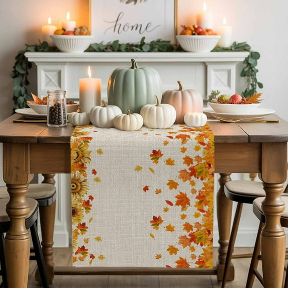 Fall Maple Leaf Table Runner, Autumn Thanksgiving Kitchen Dining Table Decoration for Home Party Decor 13x90 Inches