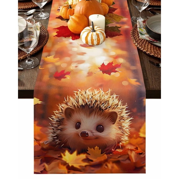 Fall Maple Leaf Table Runner-Cotton Linen- 72 Inch Holiday Dresser Scarves, Forest Orange Red Autumn Watercolor Tablerunner for Kitchen Coffee/Dining Bedroom Home Living Room Dinner Scarf Décor 13x72
