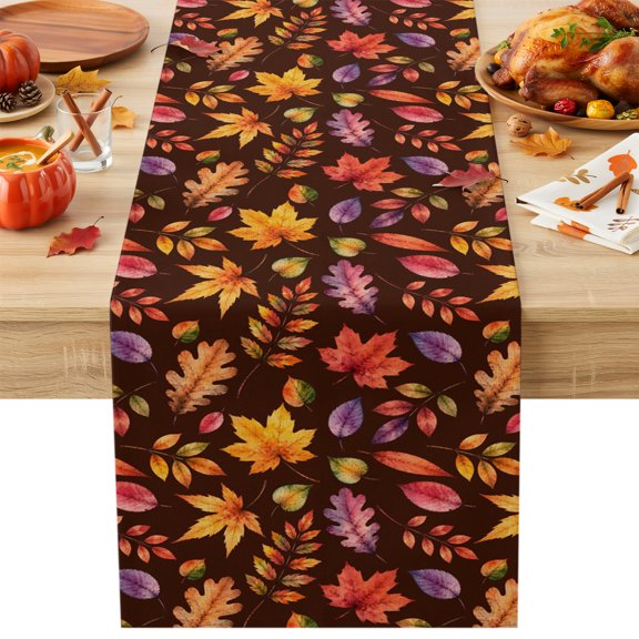 Fall Maple Leaf Table Runner, Country Pastoral Farmhouse Red Orange Leaves Brown Cotton Linen Kitchen Table Decoration Washable Dining Tabletop Runners for Home Party Decor 13x36 Inches