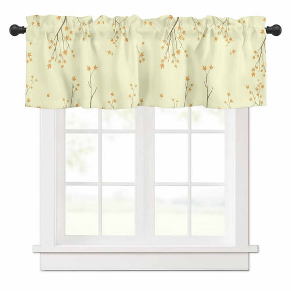 Fall Maple Leaf Valances for Windows Yellow Leaves Branch Goose Yellow Background Rod Pocket Curtain Valance Window Treatment Short Curtains for Kitchen Living Room, 58"x16"