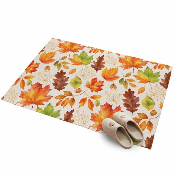 Fall Maple Leaf Washable Area Rug 2 x 3 ft Orange Brown Green Autumn Leaves Thanksgiving Soft Non‑Slip Rugs Stain Repellent Indoor Mats for Front Door, Narrow Hallway, Kitchen Doorway, Bedside