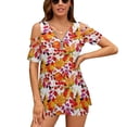 thumbnail image 1 of Fall Maple Leaf ! Womens Summer V Neck Zipper Top Short Sleeve T Shirt Off Shoulder Top Casual Classy Loose Shirts, 1 of 7
