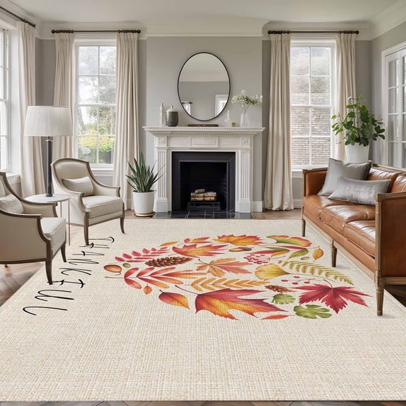 Fall Maple Leaves Area Rug 8x10 Washable Rug Non Slip Autumn Love Pinecone Rustic Beige Large Area Rug Soft Stainresistant Indoor Floor Carpet for Living Room Bedroom Home Office Dining Room Nursery