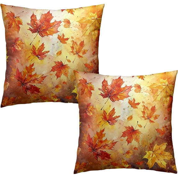 Fall Maple Leaves Autumn Watercolor Yellow 20x20 Inch Set of 2 Throw ...