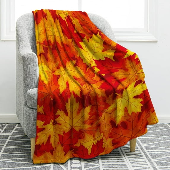 Fall Maple Leaves Blanket Autumn Throw Gifts for Women Kids Girls Men Thanksgiving Day Bed Halloween Home Bedroom Living Room Decor Soft Cozy Plush Throw Blankets Orange 60"x80"