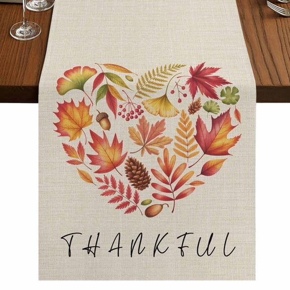 Fall Maple Leaves Burlap Cotton Table Runner 13x108 Inches Long, Autumn Love Pinecone Rustic Beige Farmhouse Table Runners, Outdoor Dining Tablecloths Decor for Baby Shower/Party/Wedding