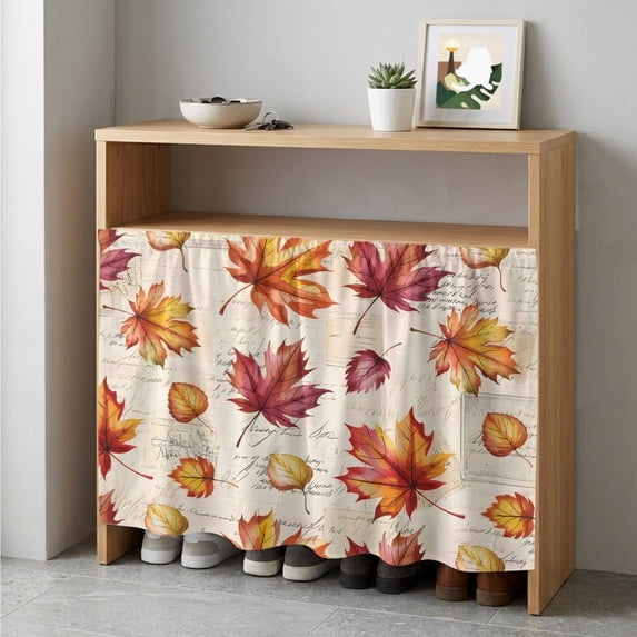 Fall Maple Leaves Cabinet Curtain 35"Wx35"L,Dustproof Under Sink Skirt with Self Adhesive Tape,Thanksgiving Farmhouse Orange Leaf Cabinet Curtain Cover for Kitchen Sink,Bathroom Vanity,Laundry Room