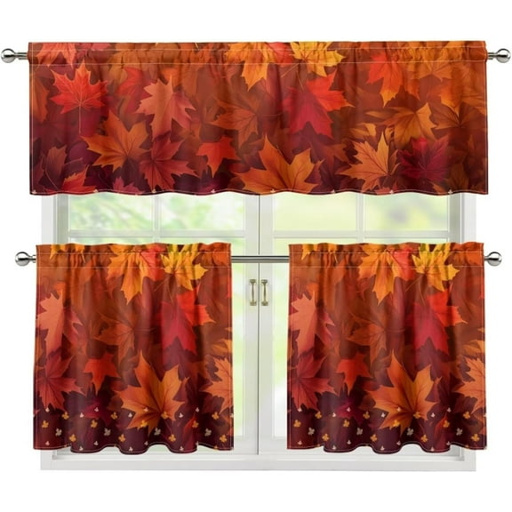 Fall Maple Leaves Cafe Curtains Over Sink,Modern Style Pleat Short Curtains for Small Window 3piece Kitchen Window 36 Inch