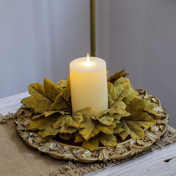 Fall Maple Leaves Candle Rings,Thanksgiving Day Candle Ring Candle Holder with Maple Leaves Wreath Mini Fall Wreath Artificial Maple Leaves Candle Ring for Table Centerpiece