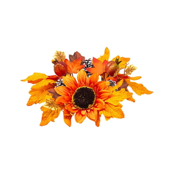 Fall Maple Leaves Candle Rings Wreath,Artificial Sunflower Berries Candle Holders,Fall Small Candle Wreath Rings for Farmhouse Fall Thanksgiving Halloween Wedding Centerpiece Table Décor