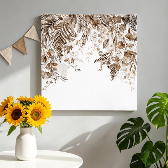 Fall Maple Leaves Canvas Wall Art for Living Room, Country Farmhouse Watercolor Beige Leaves Poster Print Painting for Bedroom Office Home Decoration Wall Pictures Prepare To Hang 8"x8"