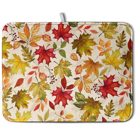 Fall Maple Leaves Dish Drying Mat for Kitchen Counter 18 x 24 Inch Autumn Thanksgiving Absorbent Reversible Microfiber Dish Draining Mat Washable Dish Drainer Rack Mat for Coffee Bar