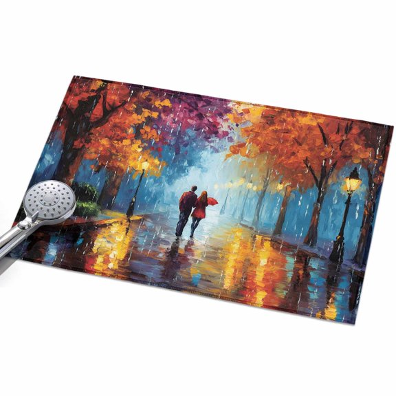 Fall Maple Leaves Entryway Rug 2x3ft Washable Non Slip Bathroom Rug Indoor Floor Front Door Mat Modern Oil Painting Country Street Light Rectangle Area Rugs Carpet for Kitchen Office Dining Room Home