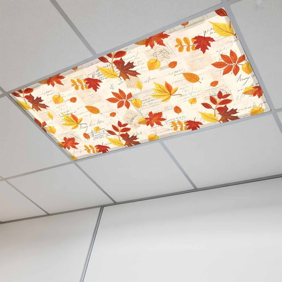 Fall Maple Leaves Fluorescent Light Covers, Thanksgiving Botanical Vintage Leaf Magnetic Light Covers for Ceiling Lights, Fluorescent Ceiling Shade Filters for Classroom Bedroom Office 4x2Ft x 1PCS