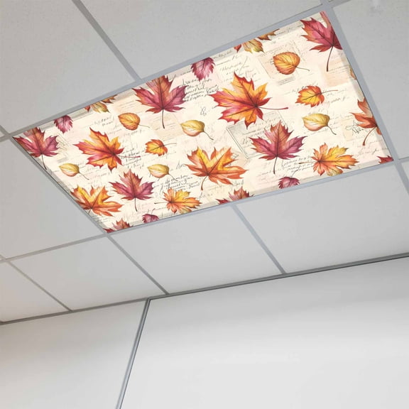 Fall Maple Leaves Fluorescent Light Covers, Thanksgiving Farmhouse Orange Leaf Magnetic Light Covers for Ceiling Lights, Fluorescent Ceiling Shade Filters for Classroom Bedroom Office 4x2Ft x 1PCS