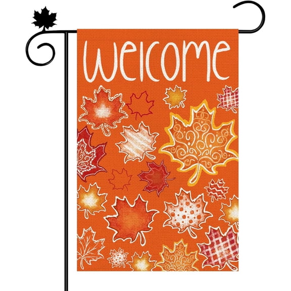 Fall Maple Leaves Garden Flag, 12.5x18 Double Sided Burlap Autumn Thanksgiving Garden Flag for Outside Farmhouse Holiday Yard Decoration