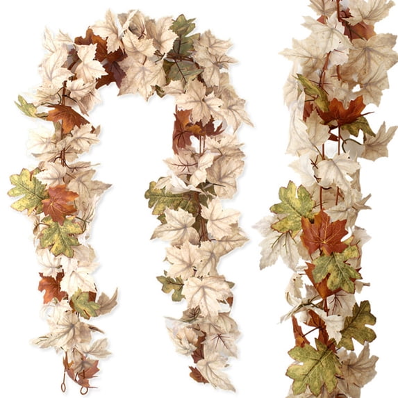 Fall Maple Leaves Garland,5.6Ft/Piece White Pumpkin Berry Hanging Vine Maple Leaf Garland Artificial