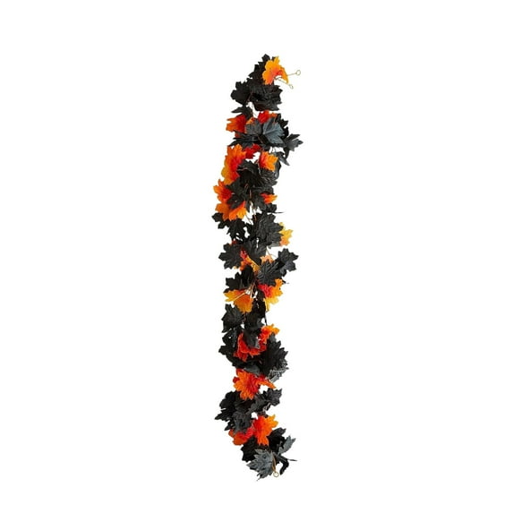 Fall Maple Leaves Garland,5.6ft/Piece Artificial Maple Leaf Garland,Orange&Black Autumn Hanging Fall Vines with Adhesive Hooks for Halloween Thanksgiving Fireplace Indoor Outdoor Decor