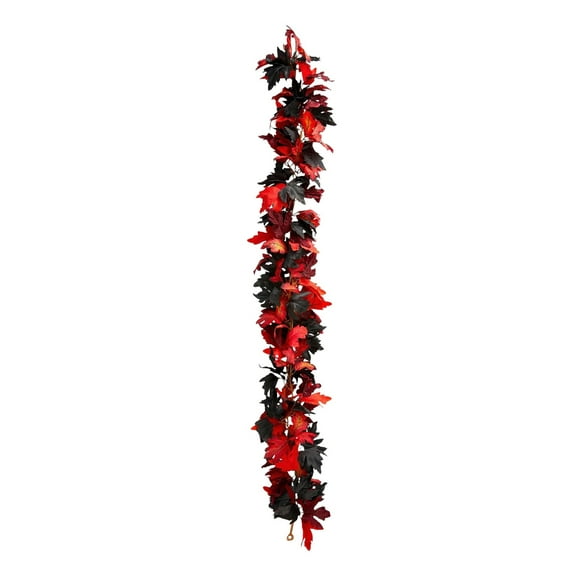 Fall Maple Leaves Garland,5.6ft/Piece Artificial Maple Leaf Garland,Red&Black Autumn Hanging Fall Vines with Adhesive Hooks for Halloween Thanksgiving Fireplace Indoor Outdoor Decor