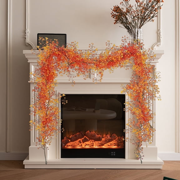 Fall Maple Leaves Garland Decorations, Artificial Leaves 70.8" Thanksgiving Halloween Decor for Tree Autumn Fireplace Table Bedroom Office Classroom Party Indoor Outdoor Holiday Home Orange
