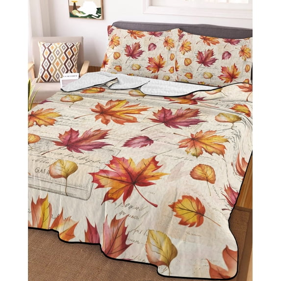Fall Maple Leaves King Size Down Alternative Comforter, Lightweight Comforter Quilt Bedding Set with Pillow Shams Thanksgiving Farmhouse Orange Leaf All Seasons Bed Comforter Duvet Insert 96"x106"