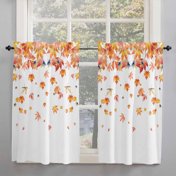 Fall Maple Leaves Kitchen Curtains 54 Inches Long, Autumn Fallen Botanical Leaves Rod Pocket Window Curtains Panels for Bedroom/Bathroom/Nursery, Light Filtering Treatment Curtains Drapes 42"x54"