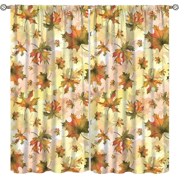 Fall Maple Leaves Kitchen Curtains Autumn Thanksgiving Harvest Window Treatments for Bedroom Kitchen Living Room Drapes 2 Panels Rod Pocket 63x63 Inch
